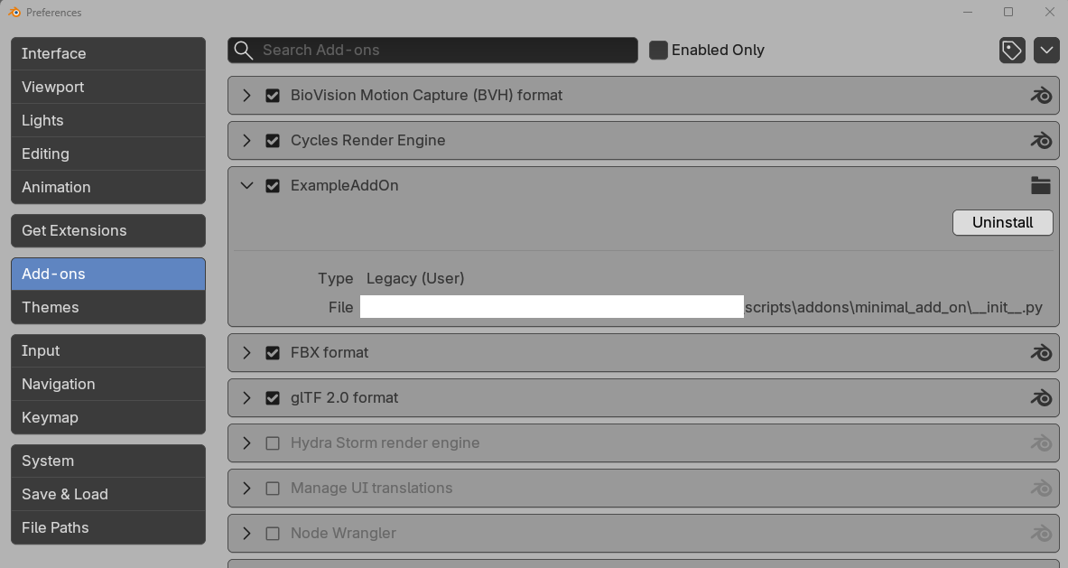 Blender preferences menu