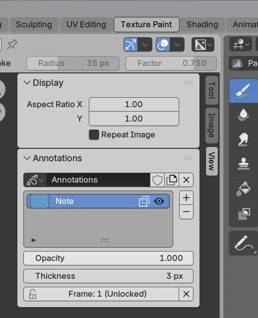 Annotations menu
